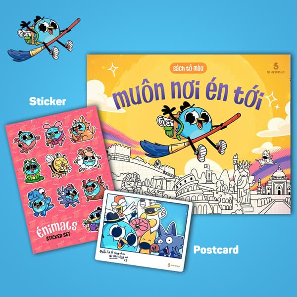Sách Sách Tô Màu - Muôn Nơi Én Tới - Tặng Kèm Sticker + Postcard - Hồng Mâu