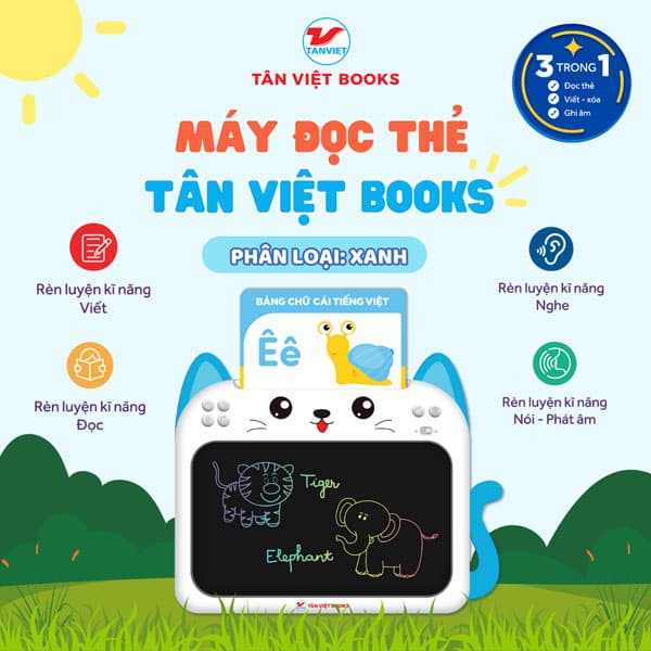 Sách Máy Đọc Thẻ Tân Việt Book 3 Trong 1 - Song Ngữ Anh-Việt - Màu Xanh - Tân Việt Books