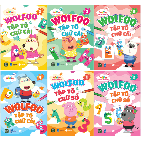 Sách Bộ Sách Wolfoo IQ - Wolfoo Tập Tô Chữ Cài Và Chữ Số (Bộ 6 Cuốn) - Phương Phương