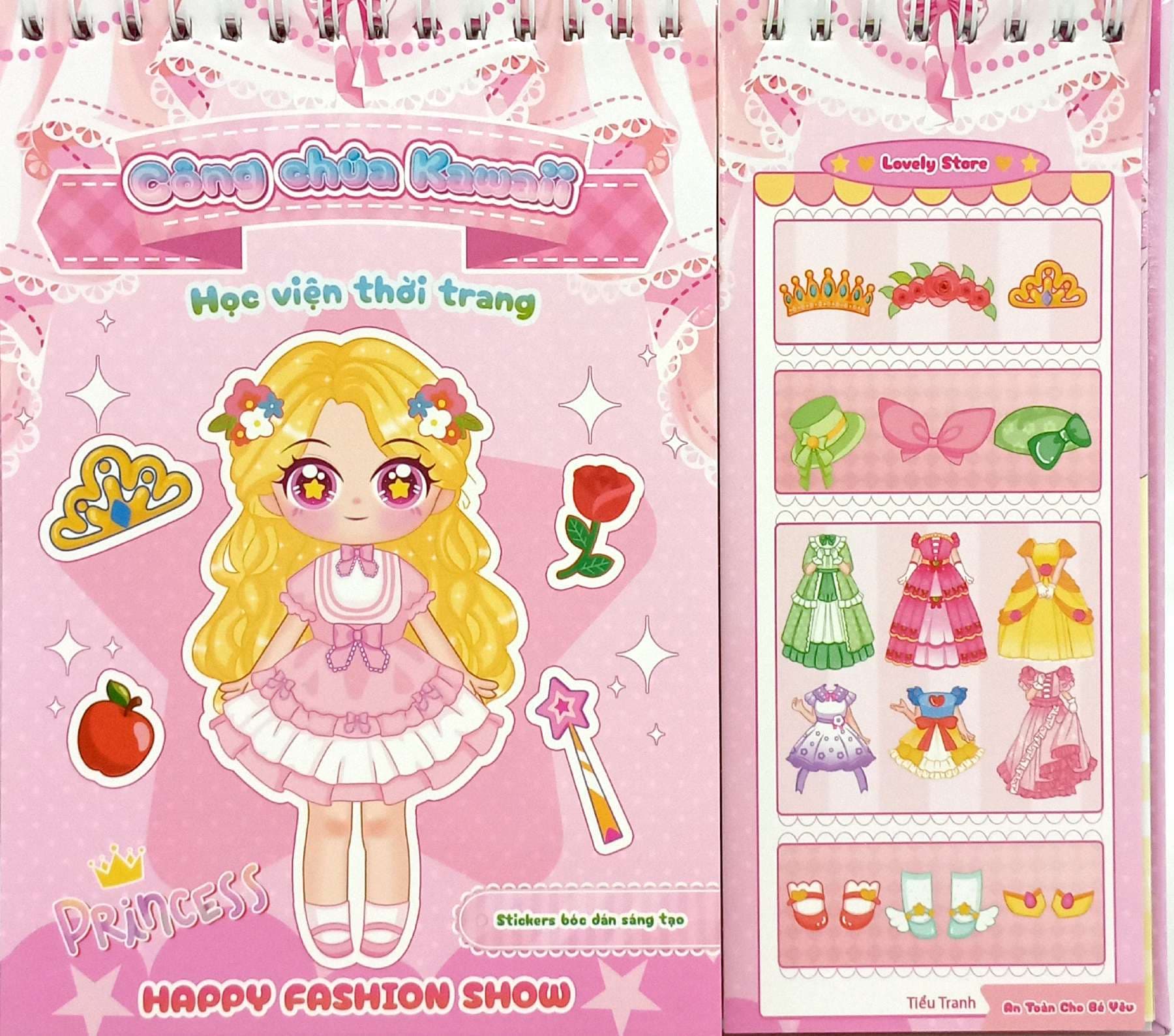 Sách Happy Fashion Show - Công Chúa Kawaii - Học Viện Thời Trang - Sticker Bó - Tiểu Tranh