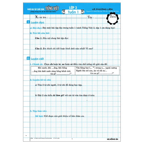 Sách Phiếu Bài Tập Cuối Tuần Tiếng Việt - Lớp 3 - Lê Phương Liên