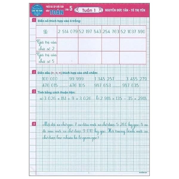 Sách Phiếu Bài Tập Cuối Tuần Môn Toán Lớp 5 - Tô Thị Yến