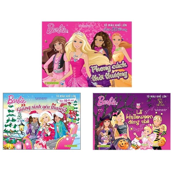 Sách Bộ Sách Tô Màu Khổ Lớn Berbie - 50 Đề Can Bóc Dán Đề Can (Bộ 3 - Mary Man Kong