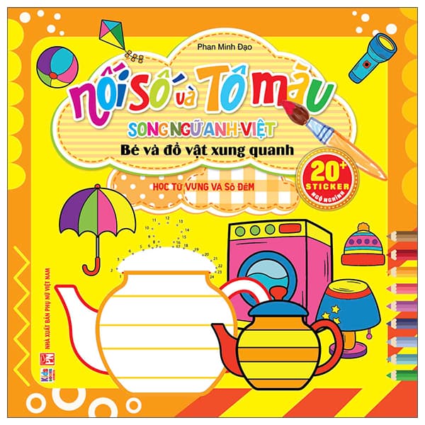 Sách Nối Số Và Tô Màu - Bé Và Đồ Vật Xung Quanh - Học Từ Vựng Số - Minh