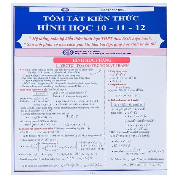 Sách Tóm Tắt Kiến Thức Hình Học 10-11-12 - Nguyễn Văn Hòa