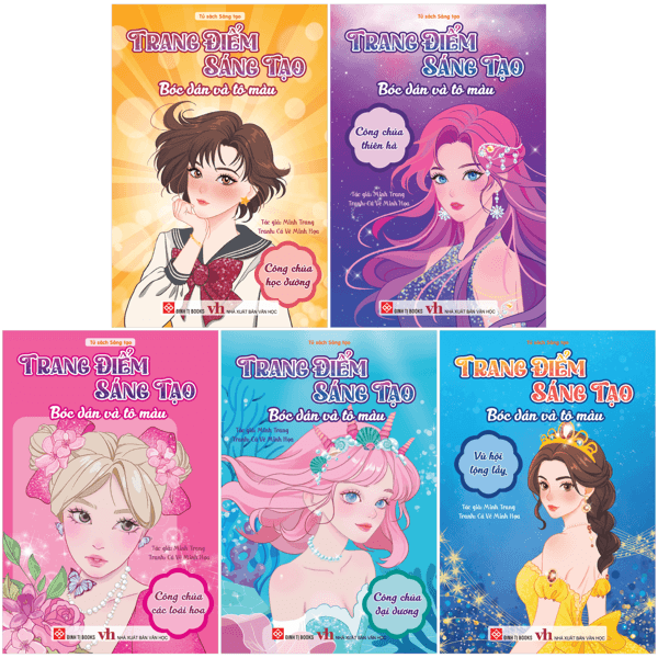 Sách Bộ Sách Trang Điểm Sáng Tạo - Bóc Dán Và Tô Màu (Bộ 5 Cuốn) - Minh Trang