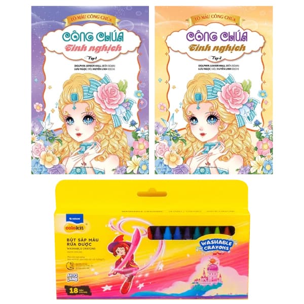 Sách Combo Bộ 02 Sách Tô Màu Công Chúa Tinh Nghịch Kèm Bút Sáp Màu