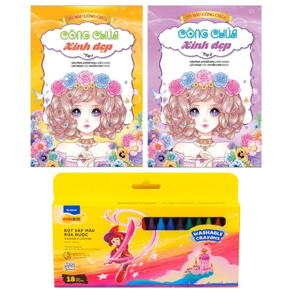 Sách Combo Bộ 02 Sách Tô Màu Công Chúa Xinh Đẹp Kèm Bút Sáp Màu - Dolphin Junior Hall