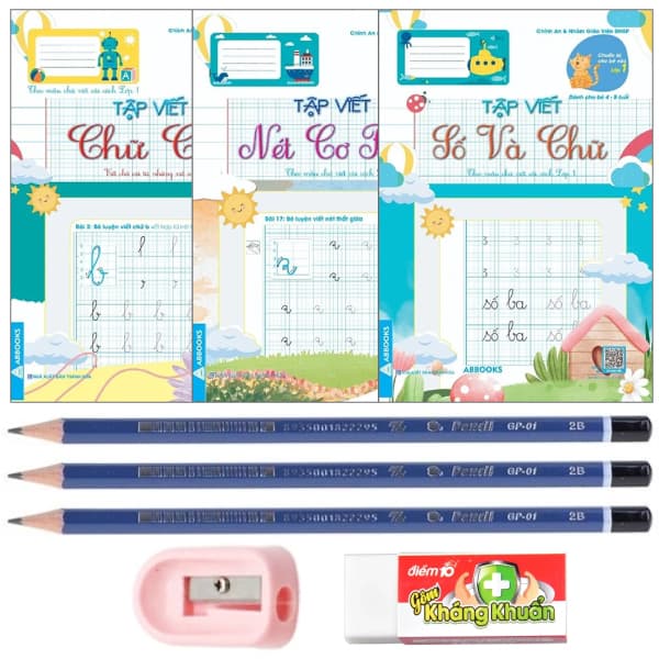 Sách Combo Bộ 03 Quyển Bé Vào Lớp 1 - Nét Cơ Bản 4-5T (Kèm Bộ Dụng C� - Chính An & Nhóm GV ĐHSP