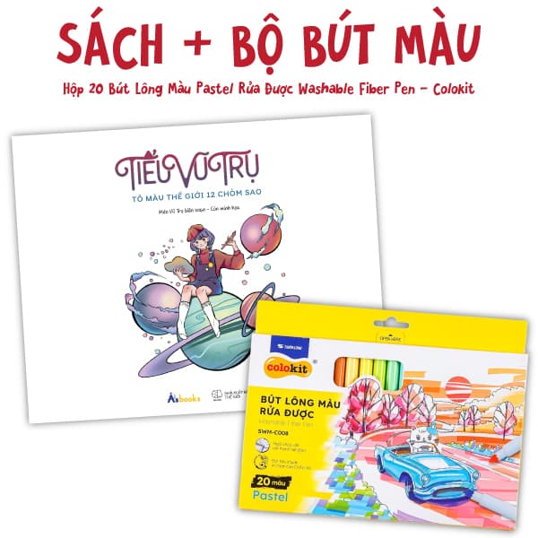 Sách Combo Sách Tiểu Vũ Trụ - Tô Màu Thế Giới 12 Chòm Sao + Hộp 20 Bút - Mèo Vũ Trụ