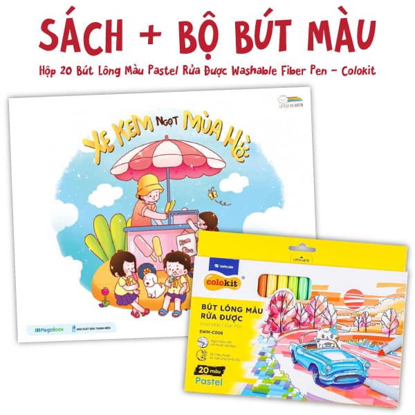 Sách Combo Sách Tô Màu Xe Kem Ngọt Mùa Hè + Hộp 20 Bút Lông Màu Pastel R� - Long