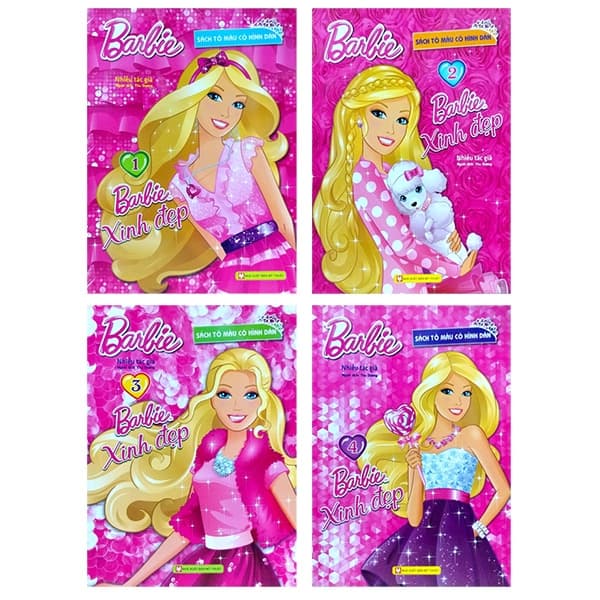 Sách Bộ Sách Tô Màu Có Dán Hình - Barbie Xinh Đẹp (Bộ 4 Cuốn)