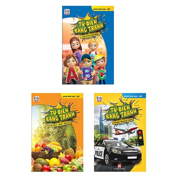 Sách Bộ Sách Từ Điển Bằng Tranh: Hoa, Quả, Rau Củ - Chữ Cái Và Số - JP Moon