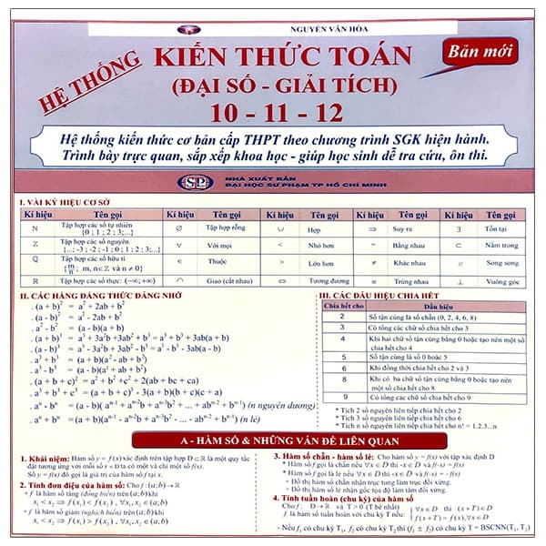 Sách Hệ Thống Kiến Thức Toán Học (Đại Số - Giải Tích) 10-11-12 - Nguyễn Văn Hòa