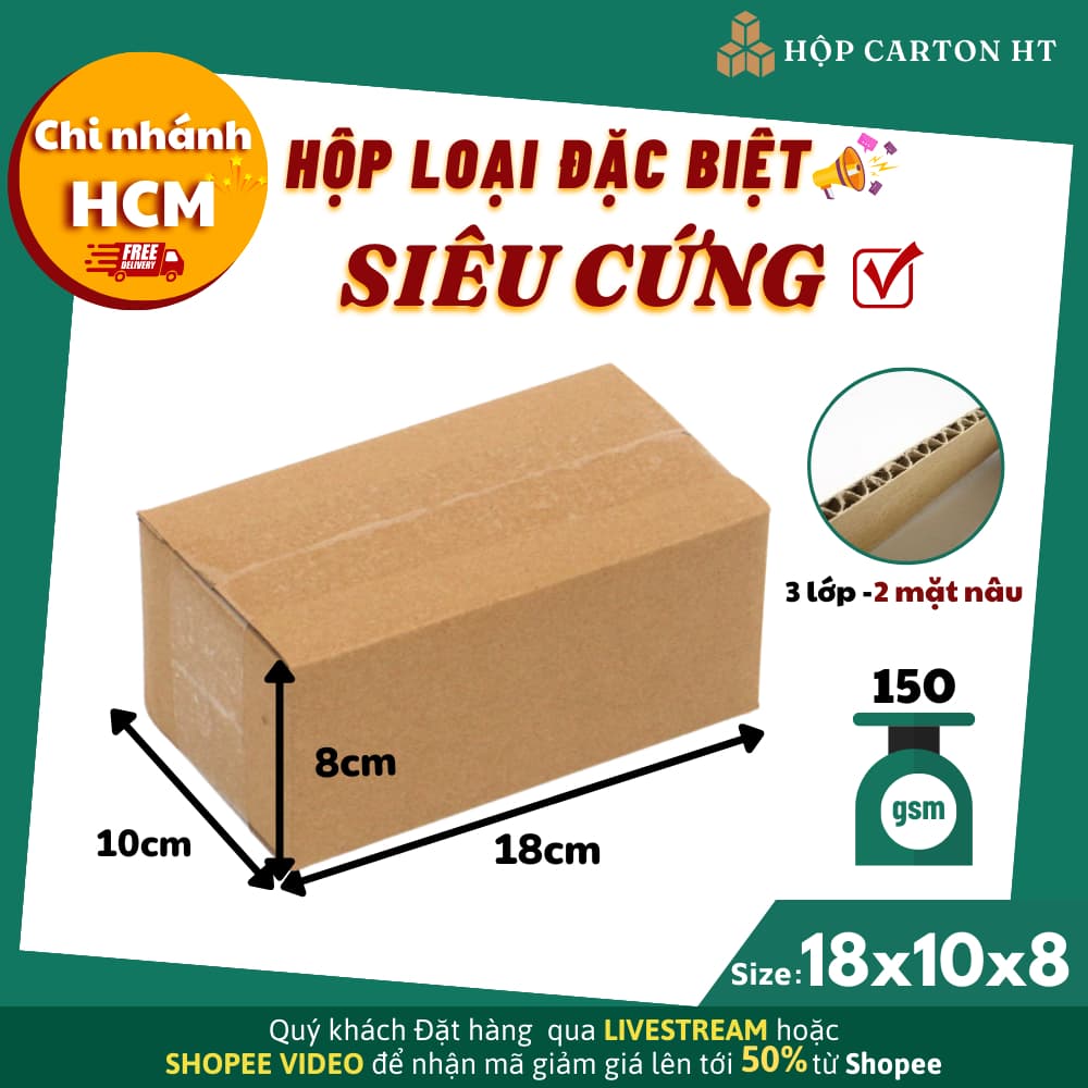 Combo 100 hộp carton đóng hàng 18x10x8 size nhỏ tiện lợi đựng phụ kiện, mỹ phẩm - Hộp Carton HT - Lợi Ỷ Ân