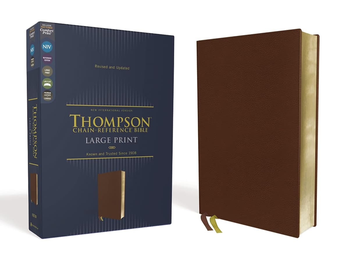 NIV, Thompson Chain-Reference Bible, Large Print, Genuine Leather, Cowhide, Brown, Red Letter, Art Gilded Edges, Comfort Print - Zondervan