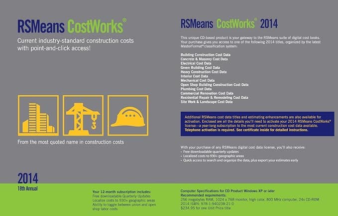 RSMeans COST WORKS 2014 - CD ROM (Unit Cost SINGLE FILE) - Means Engineering Department