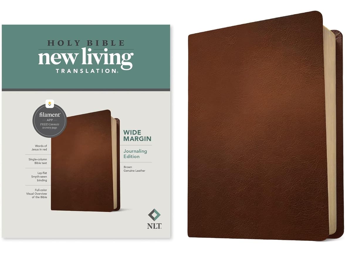 NLT Wide Margin Bible, Filament Enabled (Genuine Leather, Brown, Red Letter) - Tyndale House Publishers