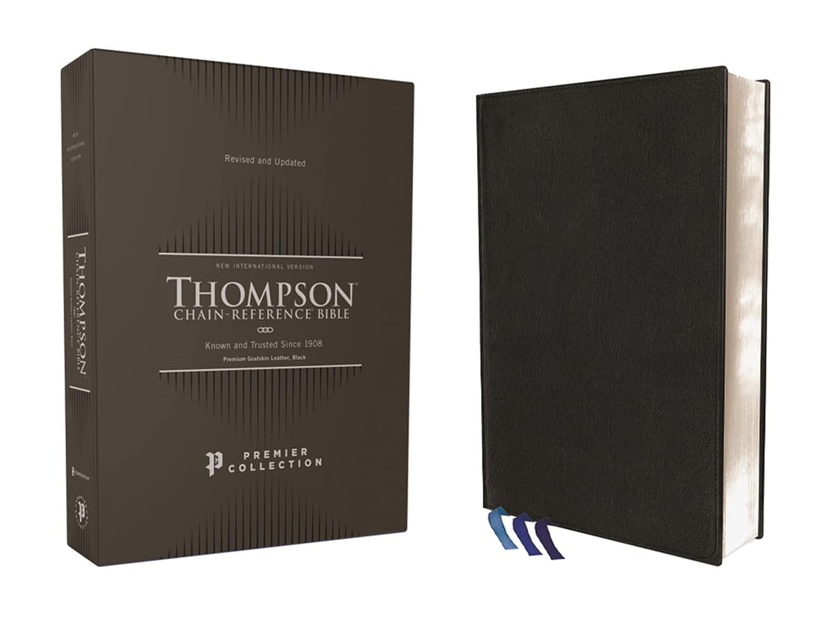 NIV, Thompson Chain-Reference Bible, Premium Goatskin Leather, Black, Premier Collection, Black Letter, Art Gilded Edges, Comfort Print - Charles Edge