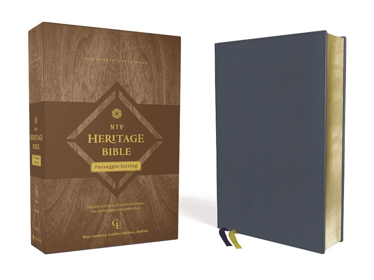 NIV, Heritage Bible, Passaggio Setting, Genuine Leather, Buffalo, Blue, Line Matched, Art Gilded Edges, Comfort Print: Elegantly uniting single and double columns into one Bible design - Zondervan
