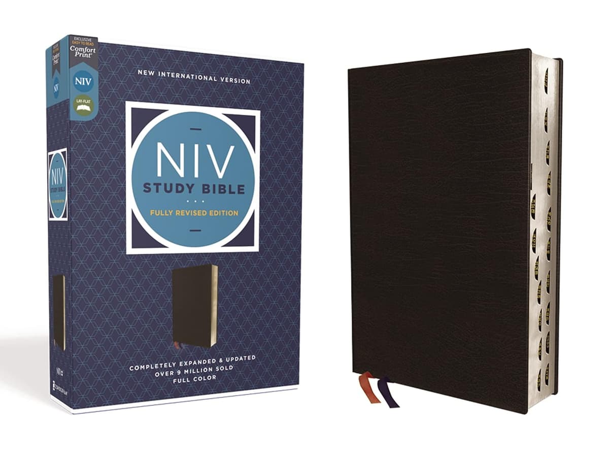 NIV Study Bible, Fully Revised Edition (Study Deeply. Believe Wholeheartedly.), Bonded Leather, Black, Red Letter, Thumb Indexed, Comfort Print - Zondervan