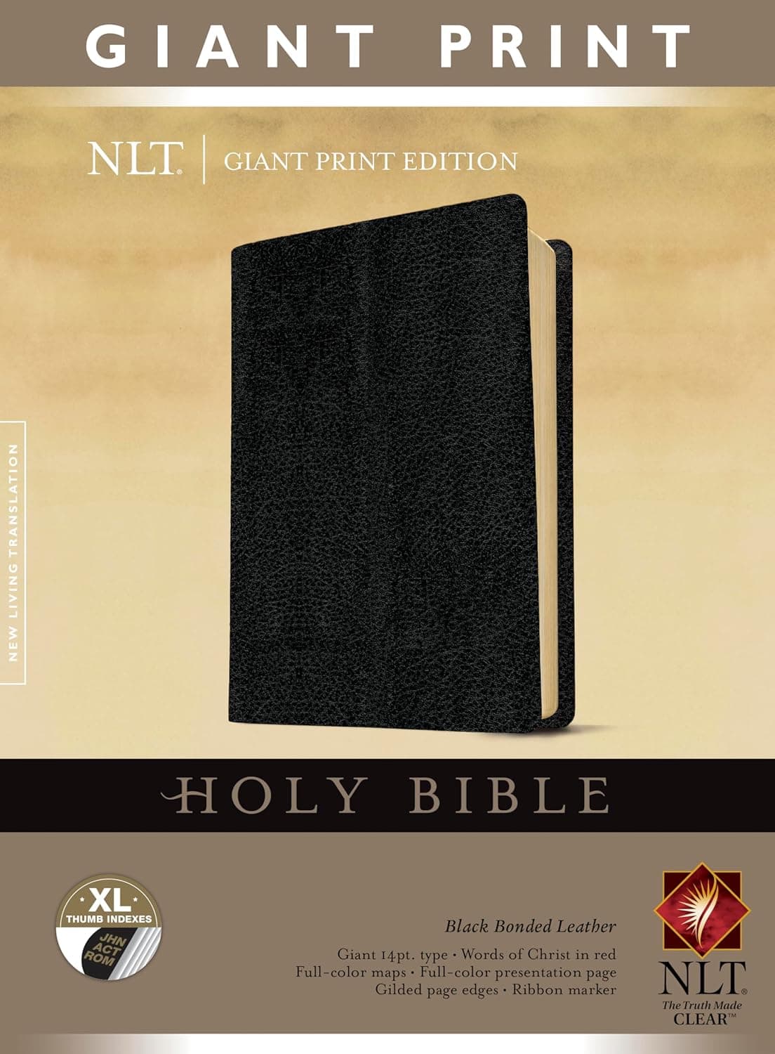Holy Bible, Giant Print NLT (Bonded Leather, Black, Indexed, Red Letter) - Tyndale House Publishers