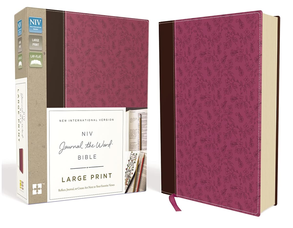 NIV, Journal the Word Bible, Large Print, Leathersoft, Pink/Brown: Reflect, Journal, or Create Art Next to Your Favorite Verses - Zondervan