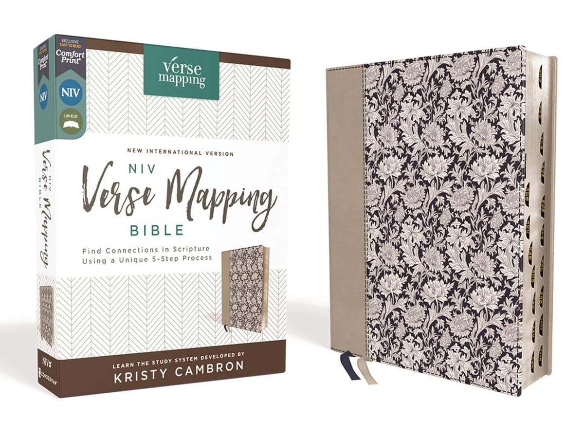 NIV, Verse Mapping Bible, Leathersoft, Navy Floral, Thumb Indexed, Comfort Print: Find Connections in Scripture Using a Unique 5-Step Process - Zondervan