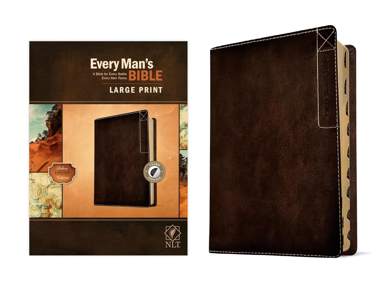 Every Man’s Bible NLT, Large Print, Deluxe Explorer Edition (LeatherLike, Rustic Brown, Indexed) - Tyndale House Publishers