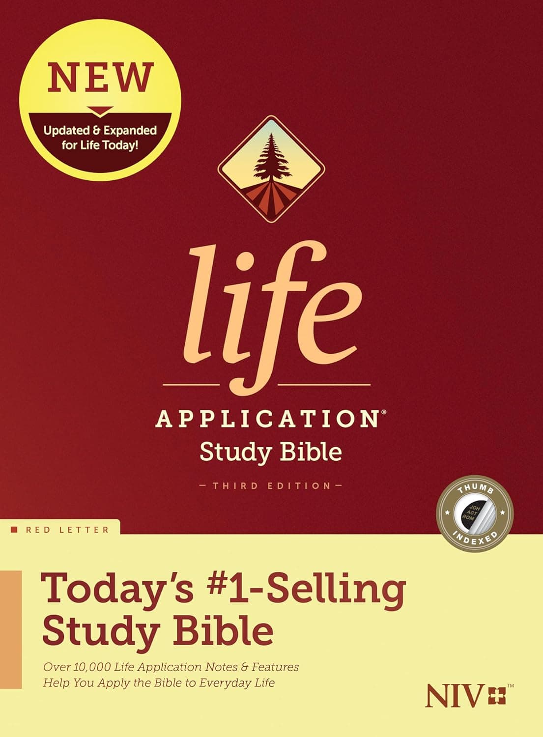 NIV Life Application Study Bible, Third Edition (Red Letter, Hardcover, Indexed) Tyndale NIV Bible with Thumb Index, Updated Notes and Features, Full Text New International Version - Tyndale