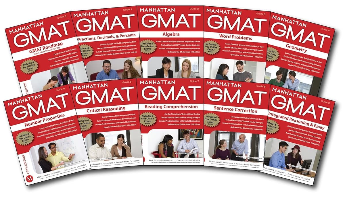 Manhattan GMAT Strategy Guides: Gmat Roadmap, Fractions, Decimals, & Percents, Algebra, Word Problems, Geometry, Number Properties, Critical Reasoning, Reading Comprehension, Sentenc