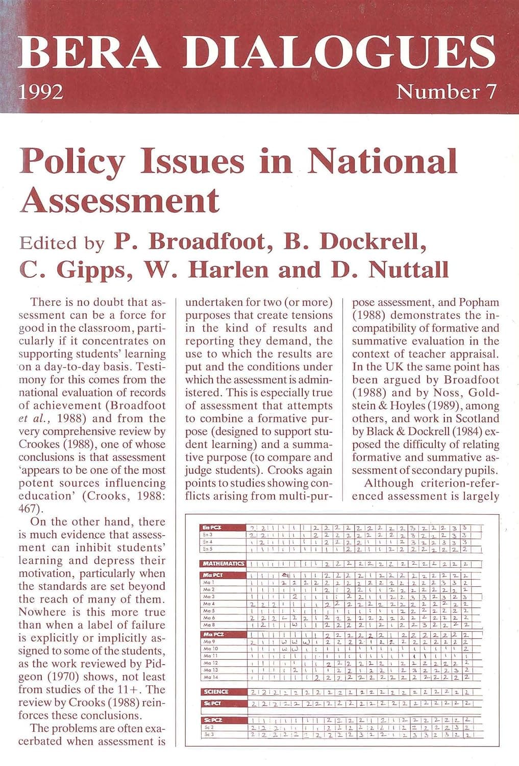 Policy Issues in National Assessment (BERA Dialogues, 7) - Patricia Broadfoot