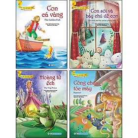 Combo Trọn Bộ 4 Cuốn: Bộ Truyện Song Ngữ Anh- Việt Dành Cho Trẻ Từ 3 Tuổi: Công Chúa Tóc Mây + Hoàng Tử Ếch + Con Cá Vàng + Con Sói Và Bảy Chú Dê Con - 