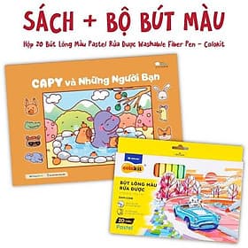 Combo Sách Tô Màu Capy Và Những Người Bạn + Hộp 20 Bút Lông Màu Pastel Rửa Được Washable Fiber Pen - Colokit SWM-C008 - Long