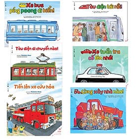 Combo Ehon về các phương tiện giao thông: Xe Bus Píng Poong Đi Biển - Cùng Xây Nhà Nào - Xe Tuần Tra Cố Lên Nào - Tàu Điện Tới Rồi - Tàu Điện Di Chuyển Nào - Tiến Lên Xe Cứu Hỏa - Phương Trà