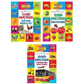 Combo từ điển bằng tranh Thế giới động vật+ Rau củ quả+Phương tiện giao thông + Tặng truyện tranh cho bé - Minh Thông