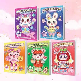 Combo 5 Cuốn Mini Fashion (500+ stickers dễ thương) - Sách bóc dán sticker cho bé gái - Gã