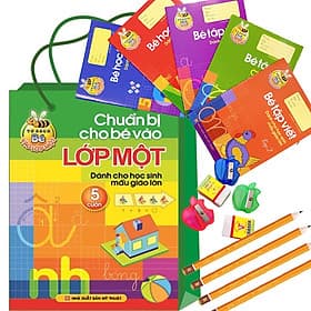 Sách : Combo Chuẩn Bị Cho bé Vào Lớp 1 ( Túi 5 Cuốn +Tặng 1 Cây Viết Chì +1 Gôm + 1 Chuốt) - Long