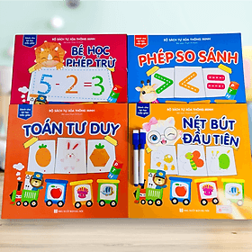 Combo 4 Cuốn sách Tự xoá Thông minh: Phép trừ+ So sánh+ Toán+ Nét bút - Minh Minh