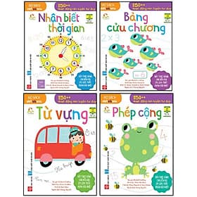 Hộp 1: Bộ sách viết và xóa - 150++ hoạt động rèn luyện tư duy - Hành trang tới trường (Gồm các cuốn: Phép cộng, Từ vựng, Bảng cửu chương, Nhận biết thời gian) - G