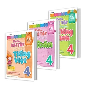 Combo Phiếu Bài Tập Cuối Tuần Toán, Tiếng Việt, Tiếng Anh Lớp 4 (3 Cuốn) - Việt An
