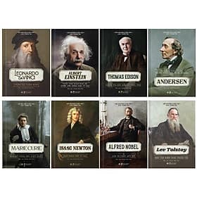 Combo Danh Nhân Thiên Tài Thế Giới: Albert Einstein, Marie Curie, Leonardo DaVinci, Alfred Nobel, Andersen, Lev Tolstoy, Thomas Edison, Isaac Newton <Bộ sách về những bộ óc / nhà phát minh vĩ đại của nhân loại> + Tặng poster An Toàn Cho con Yêu - Albert Einstein