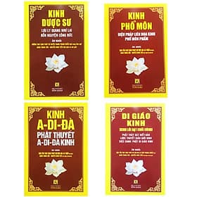 Bộ 4 Cuốn Kinh Tụng Âm Nghĩa : Kinh Dược Sư + Kinh Phổ Môn + Di Giáo Kinh + Kinh A Di Đà - Chính Thông Book