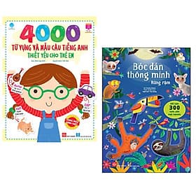 Combo bộ sách học tiếng anh cho trẻ: 4000 Từ Vựng Và Mẫu Câu Tiếng Anh Thiết Yếu Cho Trẻ Em + Bóc Dán Thông Minh - Rừng Rậm - Minh Minh