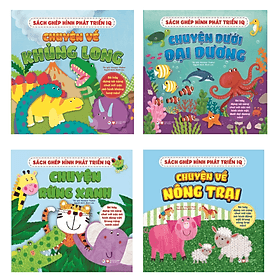 Trọn Bộ Sách Ghép Hình Phát Triển IQ (4 cuốn ): Chuyện Về Khủng Long+ Chuyện Dưới Đại Dương+ Chuyện Rừng Xanh +Chuyện Về Nông Trại Giúp Bé Yêu Phát TRiển, Sáng Tạo /Tặng Poster Ngộ Nghĩnh - Long