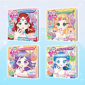 Combo 4 cuốn Tiệm Làm Nail Công chúa (1200+ stickers dễ thương) - Sách bóc dán sticker cho bé gái - Gã