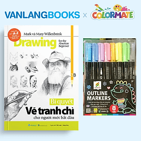 Sách Bí Quyết Vẽ Tranh Chì Cho Người Mới Bắt Đầu + Bộ 8 Bút Lông Outline Marker - Vanlangbooks x Colormate - Long