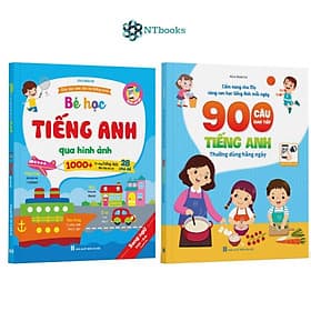 Combo 2 cuốn Cùng Con Học Mỗi Ngày: 900 Câu Giao Tiếp, Bé Học Tiếng Anh Qua Hình Ảnh - Việt An
