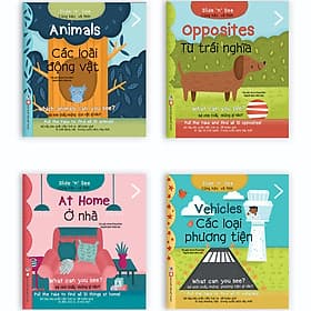 Combo 4 Cuốn Cùng Kéo Và Nhìn : Ở Nhà + Các Phương Tiện + Từ Trái Nghĩa + Các Loại Động Vật ( (Sách Song Ngữ Có Tương Tác) + Tặng Kèm Sách Người Mỹ Giúp Con Ham Đọc Sách - Phương Phương