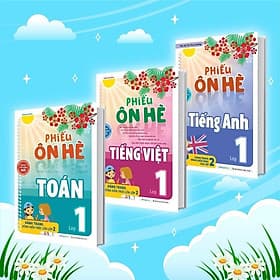 Phiếu Ôn Hè Toán + Tiếng Việt + Tiếng Anh Lớp 1 - Combo 3 Cuốn - Megabook - Toan Ánh